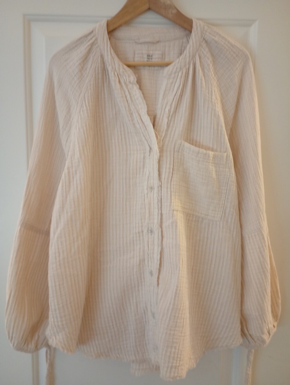 aerie | Cream + Light Cream Striped Button-Down Textured Baggy Boho Shirt | XS